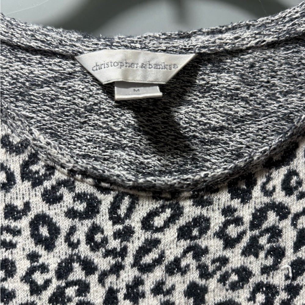 Christopher & Banks Black and White Leopard Print Sweatshirt - Picture 3 of 4